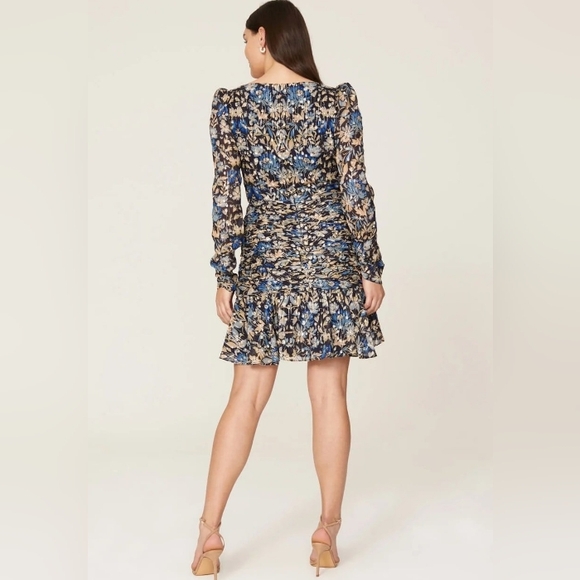 NWOT Monique Lhuillier Floral Chiffon Flounce Long Sleeve Dress Size 6 - Picture 11 of 15